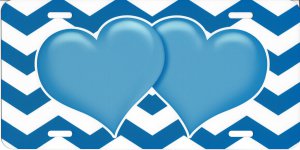 Blue Hearts On Chevron Metal License Plate