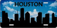 Houston Skyline Silhouette Metal License Plate