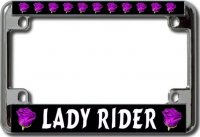 Lady Rider Purple Rose Chrome Motorcycle License Plate Frame
