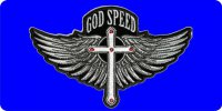 God Speed Cross And Wings Photo License Plate