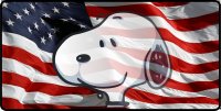 Snoopy Face Transparent Logo On Flag Photo License Plate