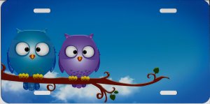 Offset Cartoon Owl Perched License Plate