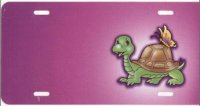 Turtle with Butterfly on Pink Offset License Plate