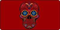 Sugar Skull Design On Red Photo License Plate