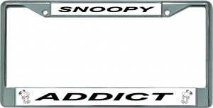 Snoopy Addict Chrome License Plate Frame