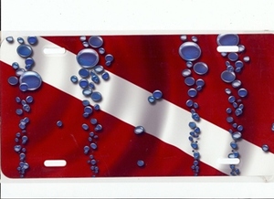 Dive Flag with Bubbles License Plate