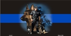 Blue Line Centered Police K-9 Dog License Plate