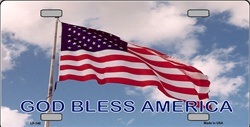 God Bless America Waving American Flag License Plate